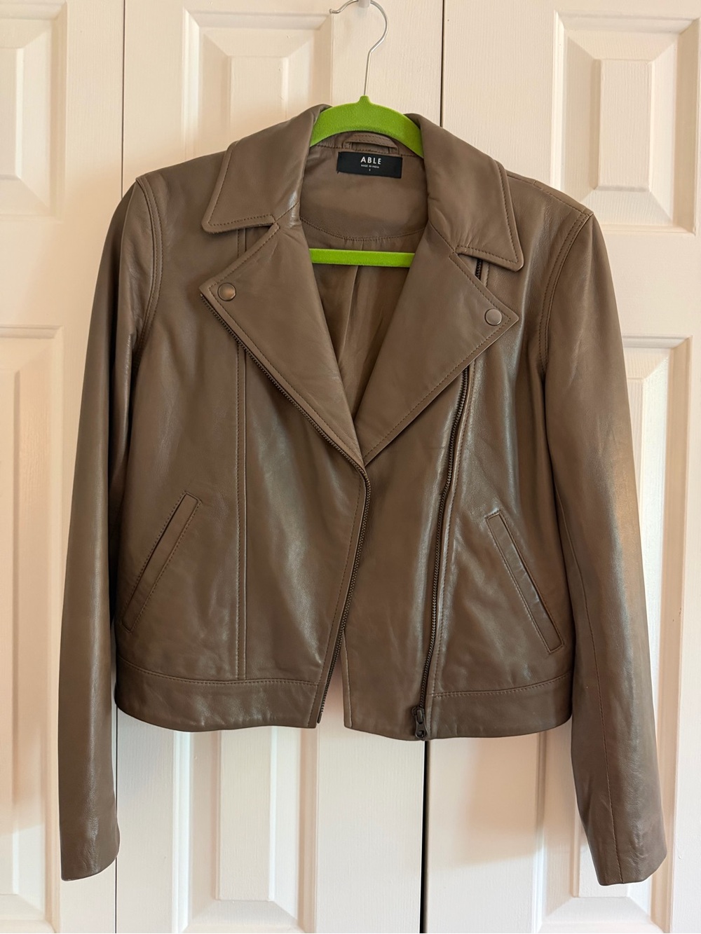 Able Taupe-Brown Leather Moto Jacket
